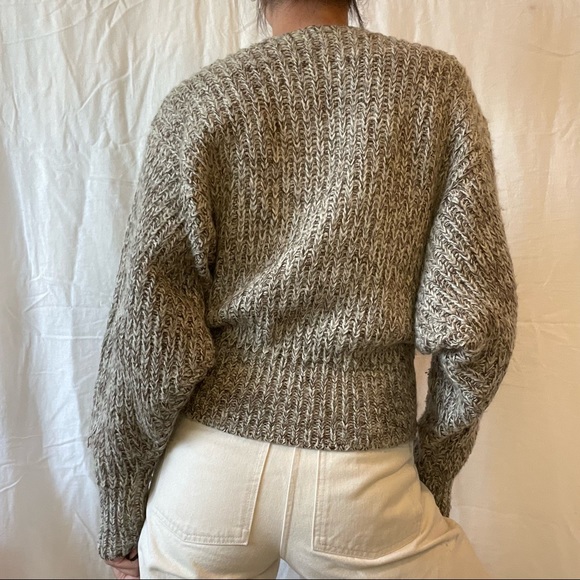 Vintage 80s P.G.E. Wool Blend Chunky Knit Puff Sleeve Batwing Cardigan - Picture 8 of 10